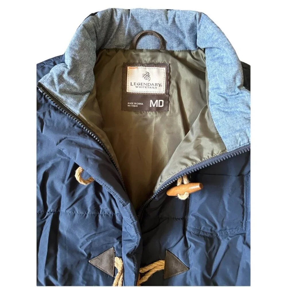 Legendary Whitetails Vest Blue Full Zip & Wooden Toggle Buttons Women's Size Med